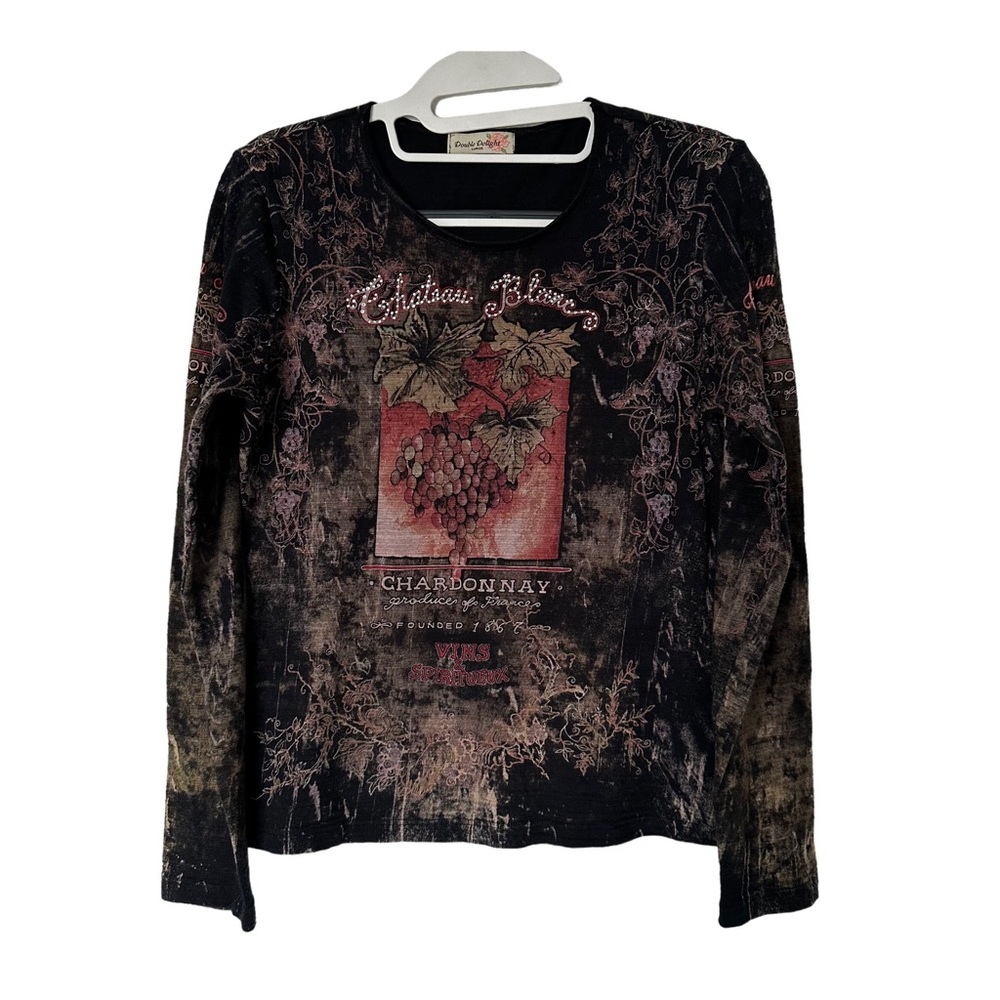 Y2k Double Delight Graphic printed Chateau Blanc long sleeve‎ top Size L